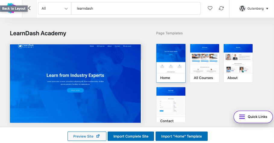 Importing LearnDash academy template