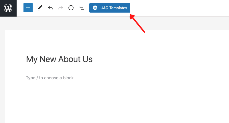 UAG templates button in gutenberg editor