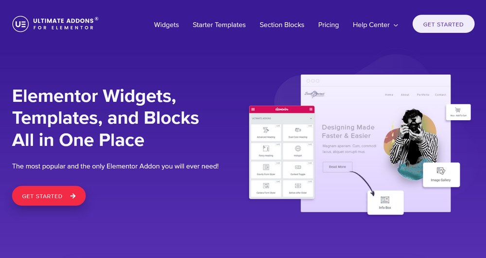 Ultimate Addons for Elementor homepage