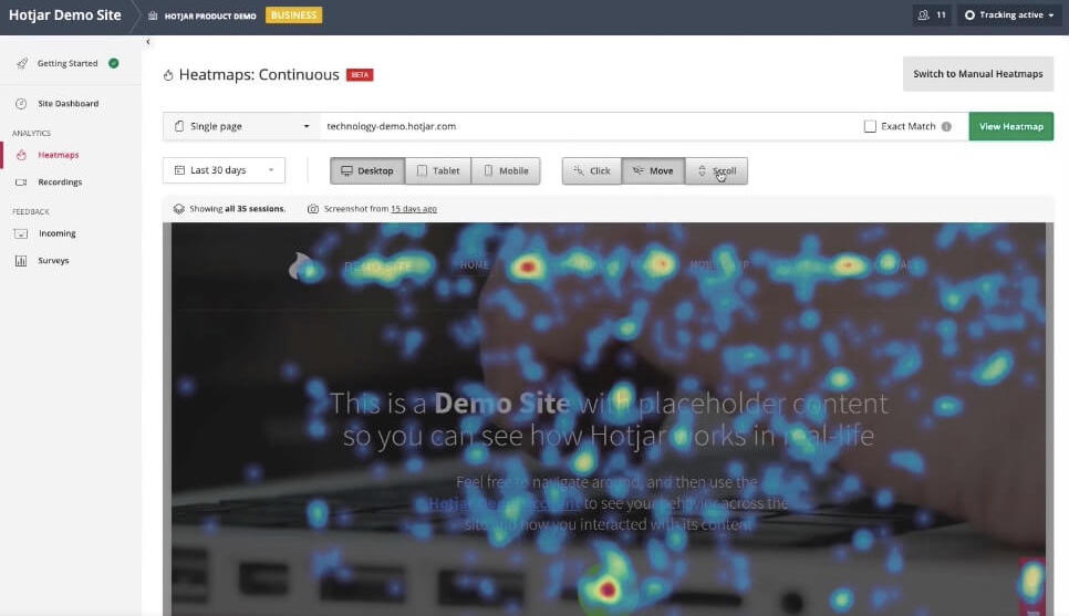 Hotjar heatmap