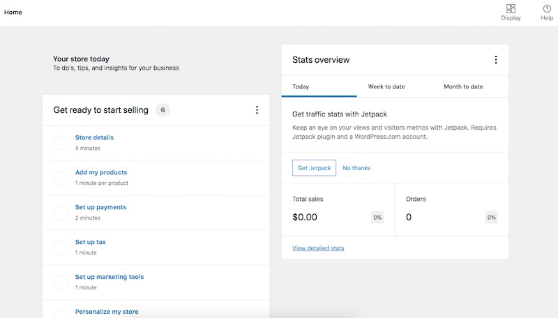 WooCommerce dashboard