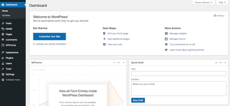 WordPress dashboard