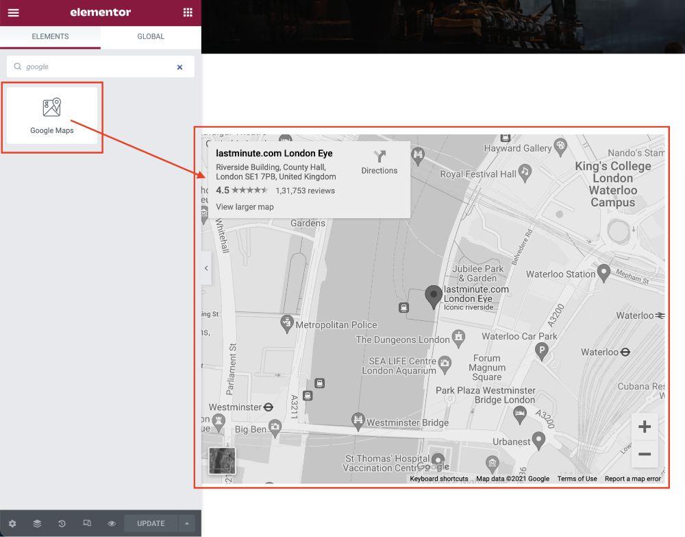 Add google map using Elementor