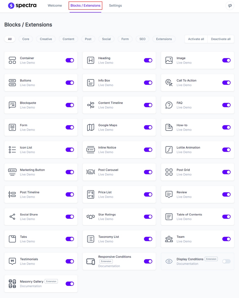 Gutenberg extensions and blocks by Spectra