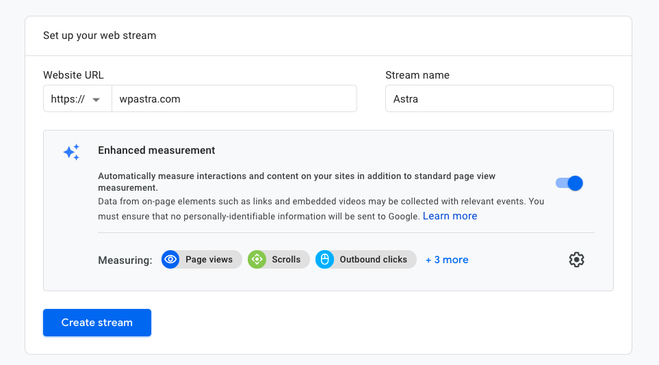 Create stream in google analytics