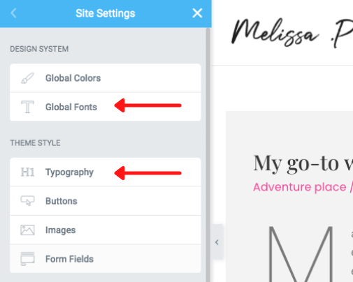 Elementor Global Fonts and typography