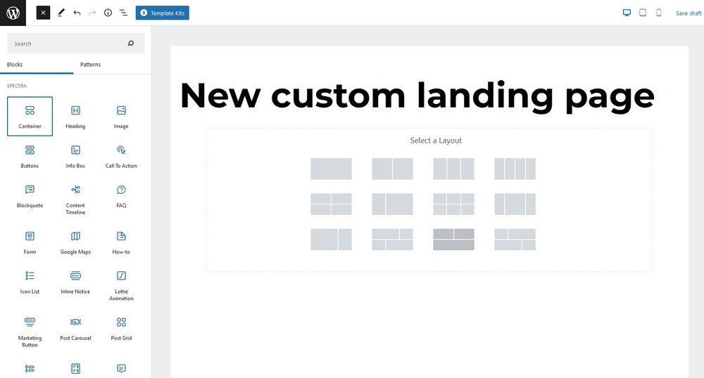 creating page templates in WordPress and Spectra