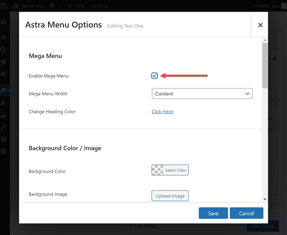 Enable mega menu using Astra