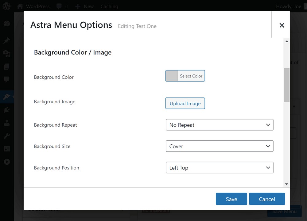 Mega menu background  color settings