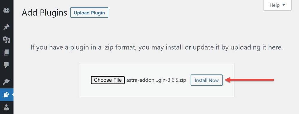 Upload Astra pro plugin