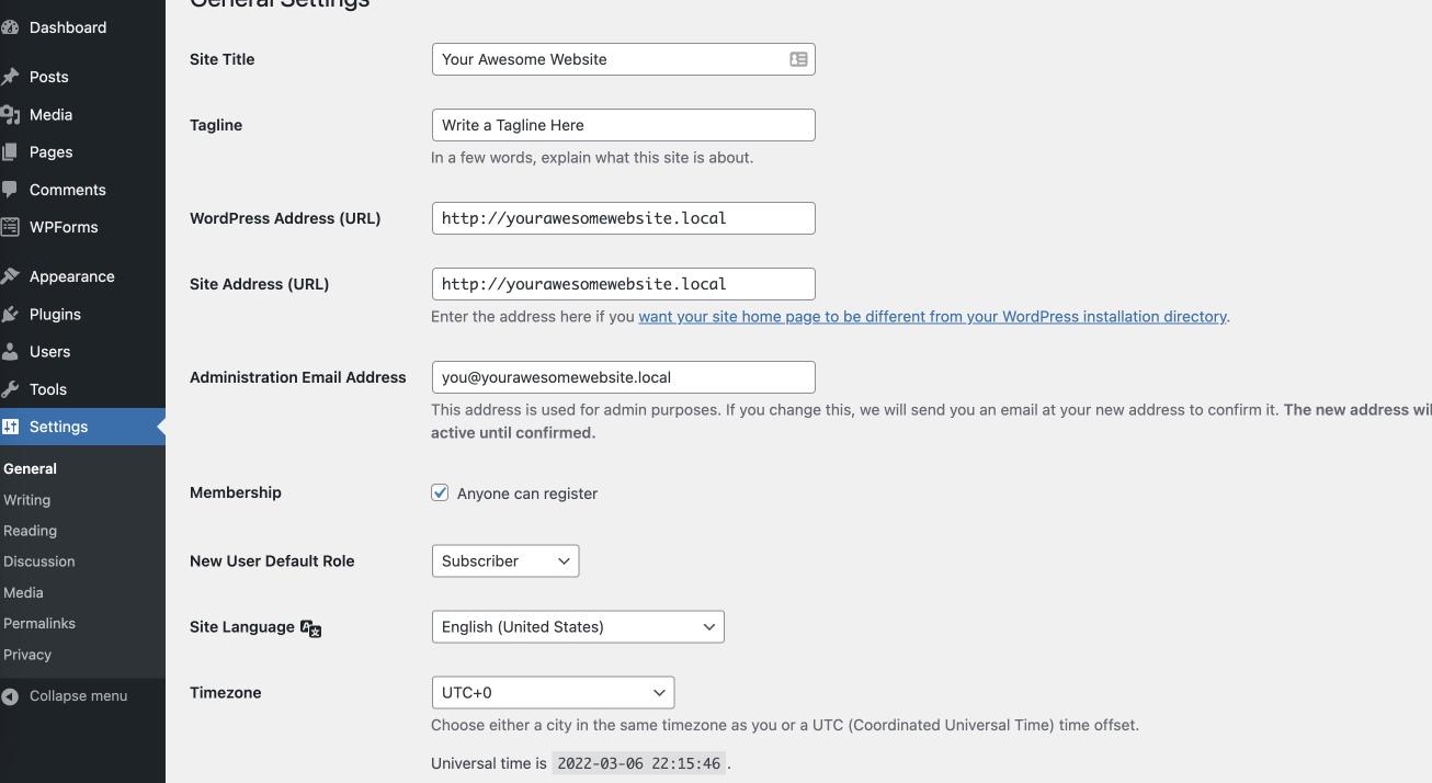 Update General Settings