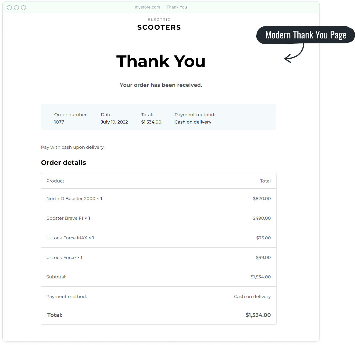 Modern Thank you page