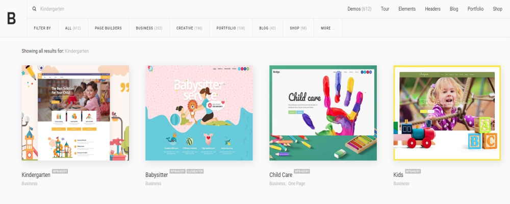 Bridge WordPress theme kindergarten demo sites list