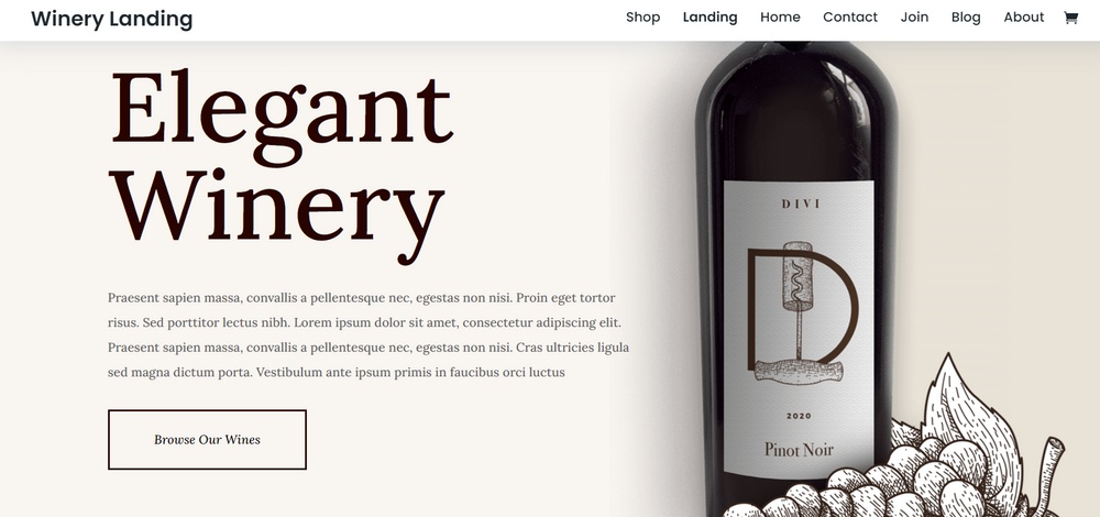 Elegant winery homepage