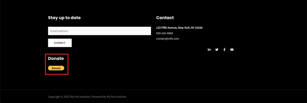 Donation button on footer of website