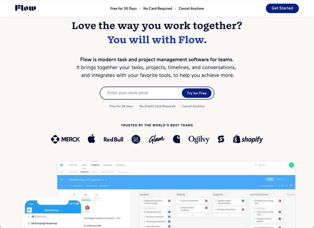 Flow home page