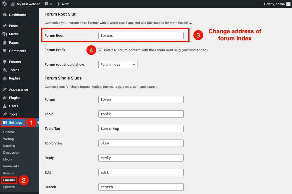 How to change forum index URL