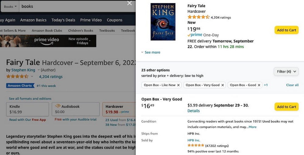 Used book for sale on Amazon