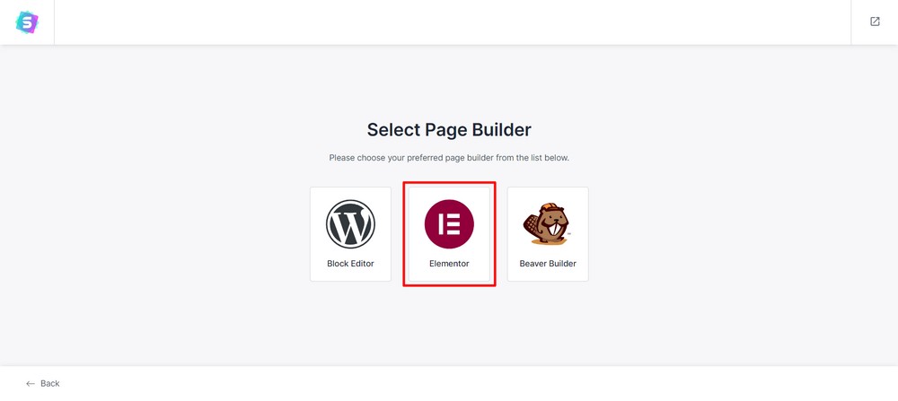 Select elementor page builder