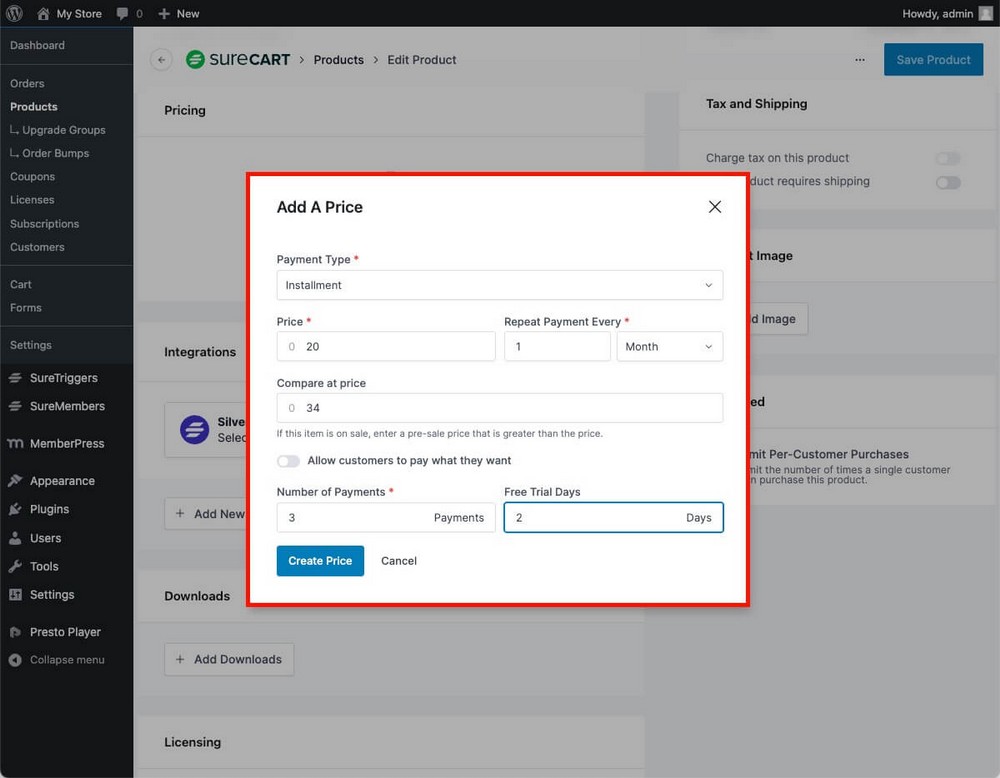 How to configure membership price with SureMembers