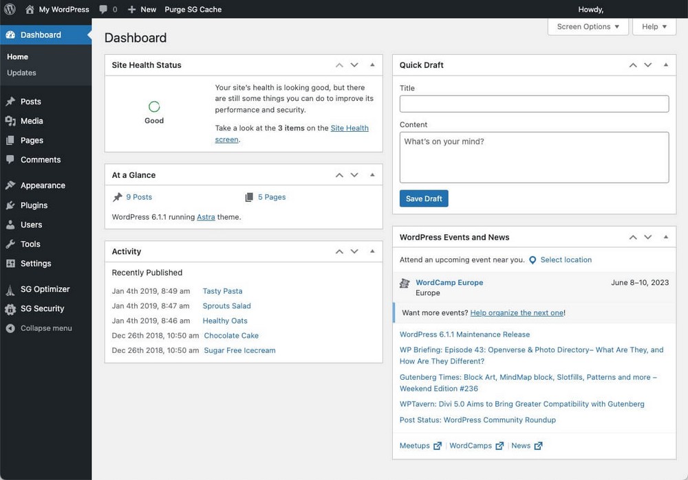 WordPress Admin Panel