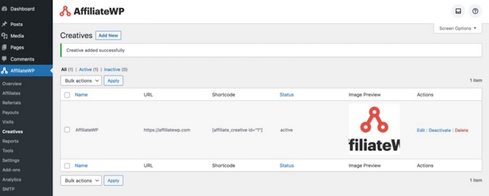 adding creatives in affiliatewp