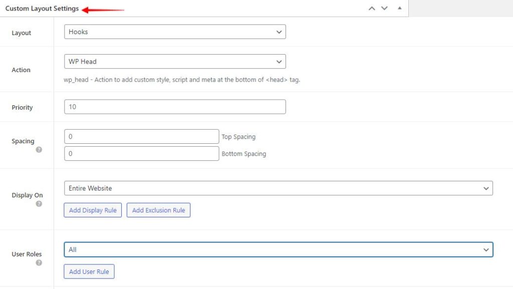 Astra Custom Layout Settings