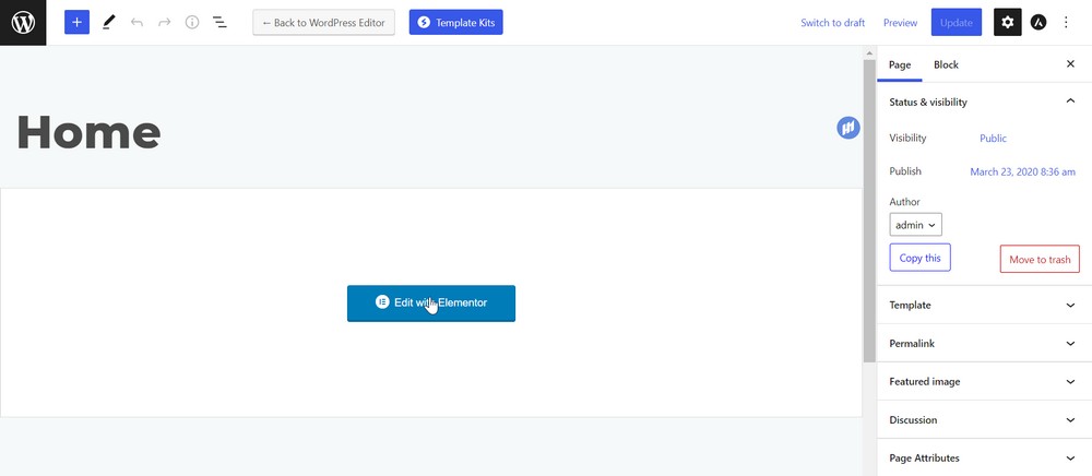 Edit WordPress page with Elementor