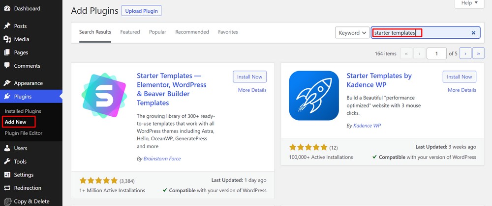 Install starter templates plugin