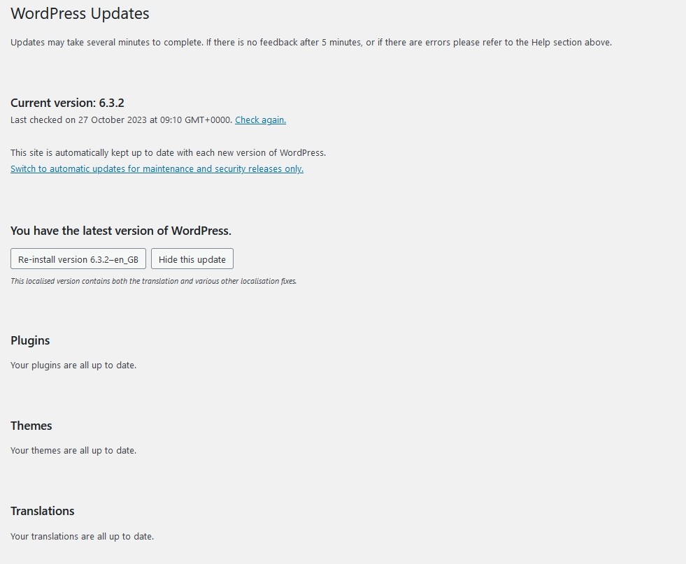 WordPress update notification