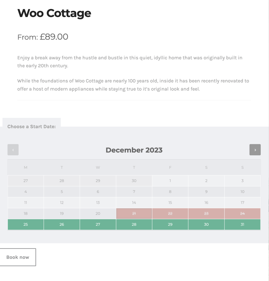 WooCommerce booking calendar