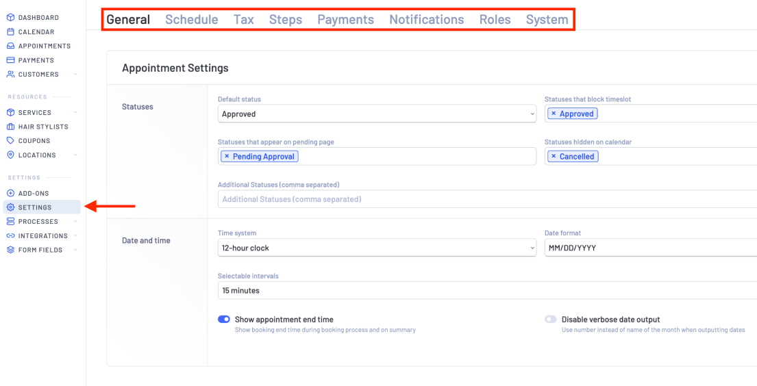 latepoint settings page